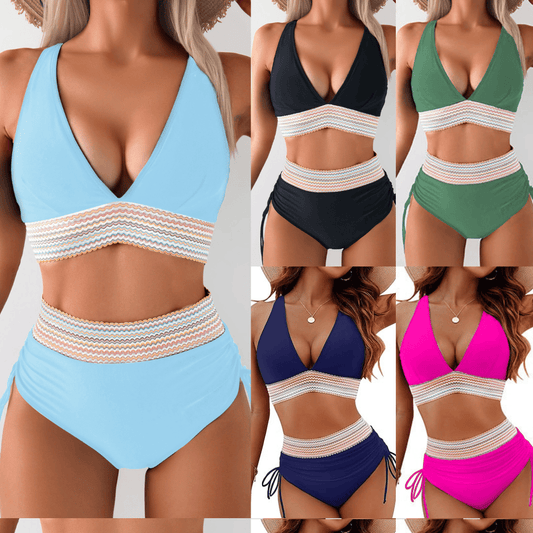 2025 High Waisted Tummy Control Color Block Bikini Sets