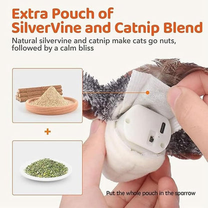 Flying Bird Cat Toy, Simulated Chirping Flapping Bird Cat Toy Wings, Rechargeable Interactive Flappy Bird, Realistic Cat Toys, Bird Catnip Toys for Indoor Cats